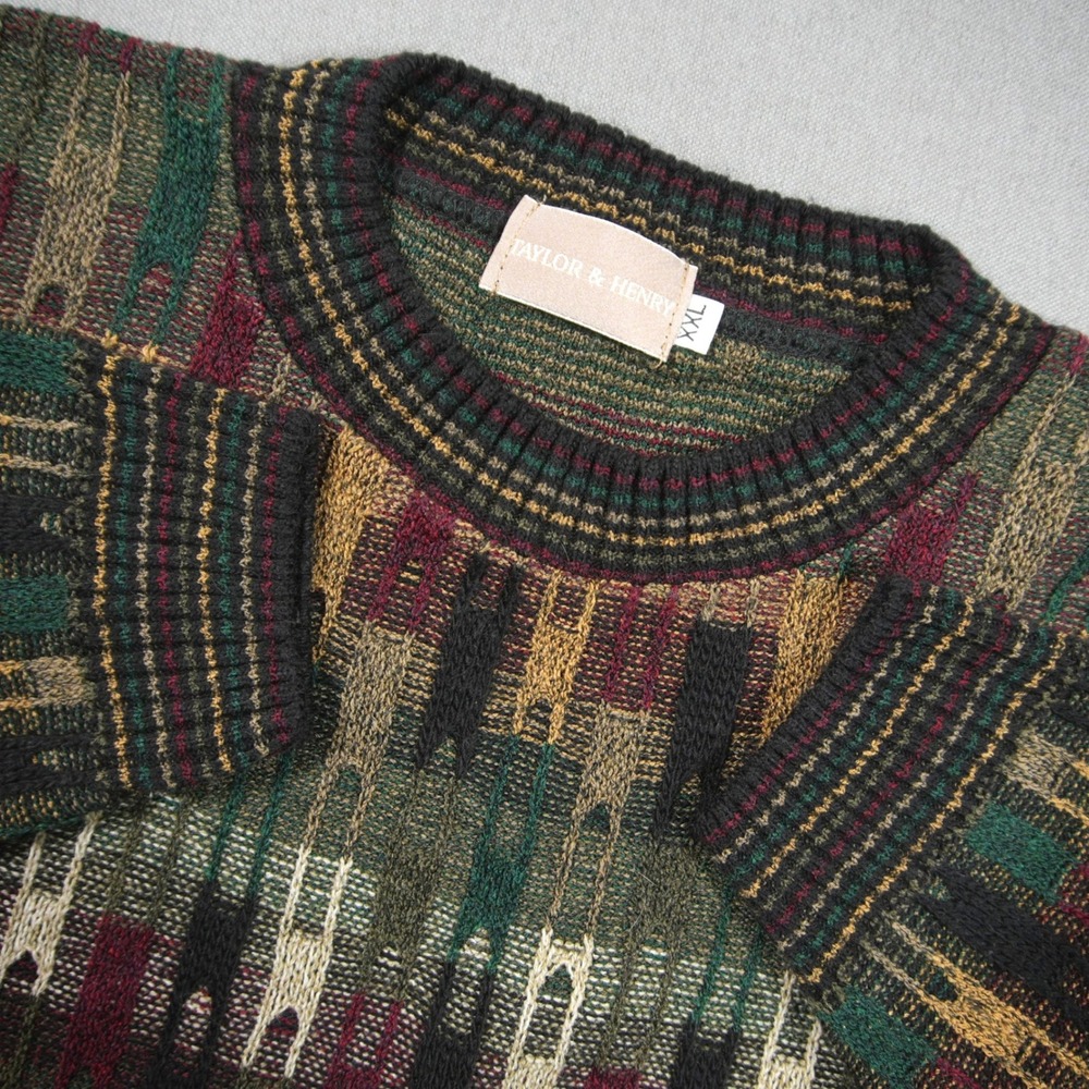 Coogi Style Vintage Abstract Geometric Knit Men Sweater XXL Boho Retro Boxy 90s